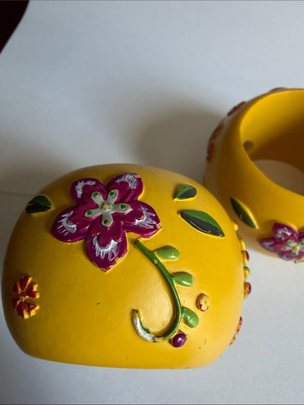Yellow 3D Floral Decorative Napkin Rings - Set of 5 Boho Whimsical Cottage Decor - Picture 6 of 8